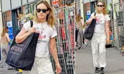 Olivia Wilde Spotted in London Wearing a Chic White Love Heart T-Shirt