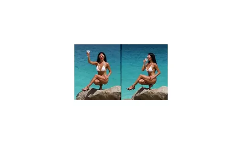 Nicole Scherzinger Stuns in a White Bikini, Nails Nicki Minaj's Pose Challenge on a Rock While Sipping a Martini