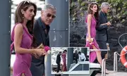 Amal Clooney Stuns in Pink Dress During Romantic Dinner with George in Lake Como