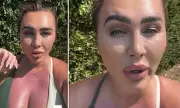 Lauren Goodger Flaunts Sunburnt Cleavage in Plunging Bikini While Promoting Games to Fans in Her Garden