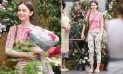 Lily Collins Stuns in Floral Trousers While Filming 'Emily in Paris' Season 5