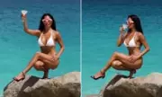 Nicole Scherzinger Stuns in a White Bikini, Nails Nicki Minaj's Pose Challenge on a Rock While Sipping a Martini