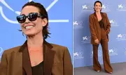 Noomi Rapace Stuns in Flared Brown Suit at Venice Film Festival's 'Mother' Photocall