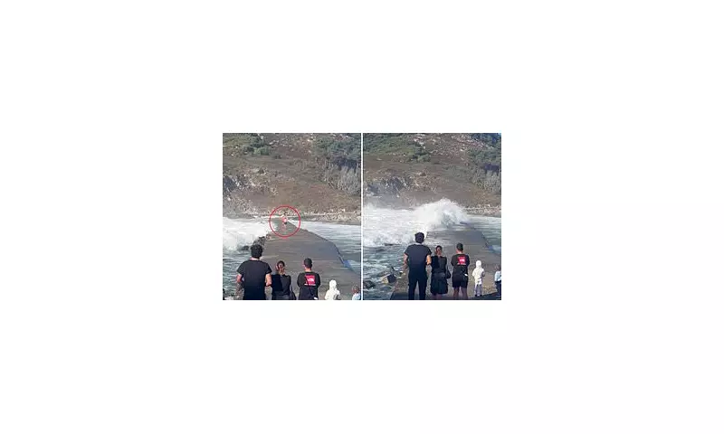 Instant Karma Caught on Camera: Duo Swept Off Feet by Rogue Wave After Ignoring Weather Warnings