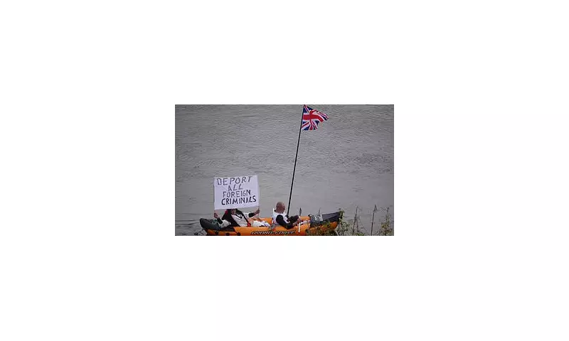 Protesters Stage Inflatable Boat Demo Outside Migrant Hotel Demanding Deportation of Foreign Criminals