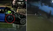 Shocking Moment Ford Falcon Rams Security Gate at Browns Plains Shopping Centre in Broad Daylight