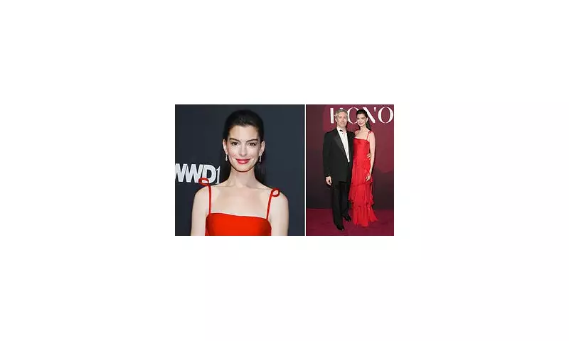 Anne Hathaway Stuns in Crimson Valentino Gown at WWD Honors in New York