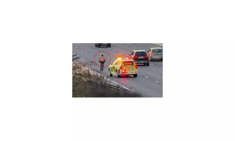 Daring Deliveroo Cyclist Pedals Through M4 Rush Hour Chaos in Reckless Motorway Stunt