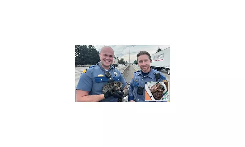 Heroic Washington Police Officers Rescue Terrified Kitten From Busy Interstate