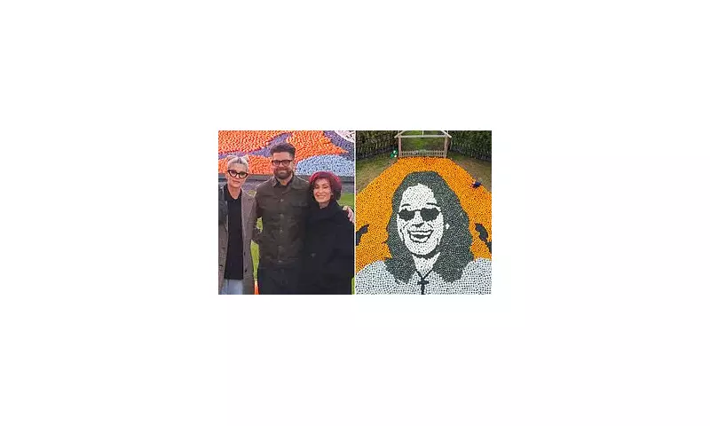 Sharon Osbourne and children put on brave face during family outing to visit giant pumpkin mural honouring late rock legend Ozzy
