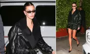 Hailey Bieber Goes Pantless in Daring Leather Jacket Look During New York Outing
