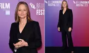 Jodie Foster Commands Attention in Pinstripe Suit at French Thriller Premiere | British Film Festival