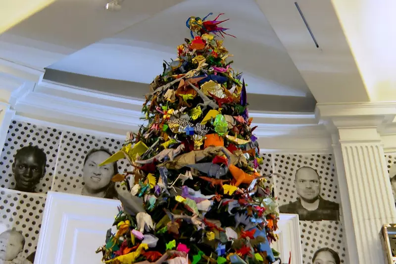 NYC's Origami Holiday Tree Returns with Dinosaur-Inspired 'New Beginnings'