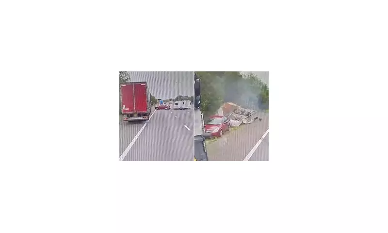 Shocking Moment: Caravan Chaos Erupts on UK Motorway as Driver Loses Control in Terrifying Wobble