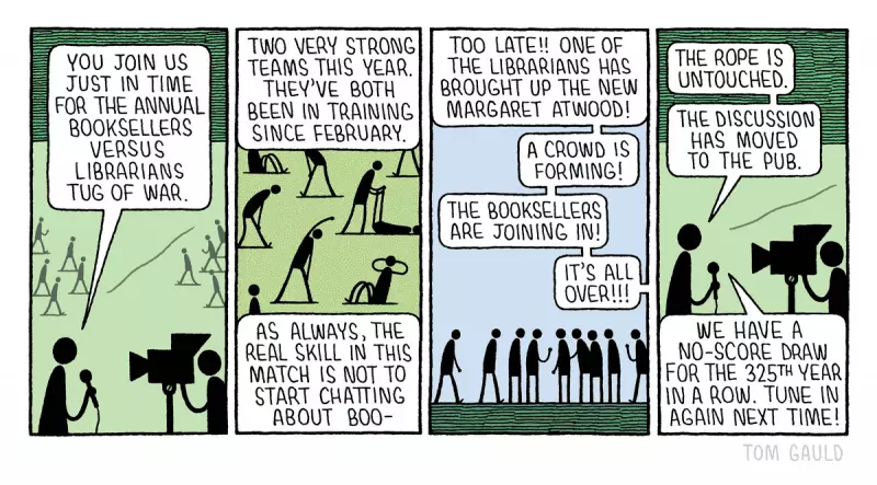 Tom Gauld's New Cartoon Explores Librarians vs Booksellers Rivalry