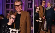Stephen Merchant towers over girlfriend Mircea Monroe at John Cleese's party