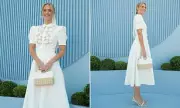 Sylvia Jeffreys Channels Audrey Hepburn in Stunning White Lace Derby Day Ensemble