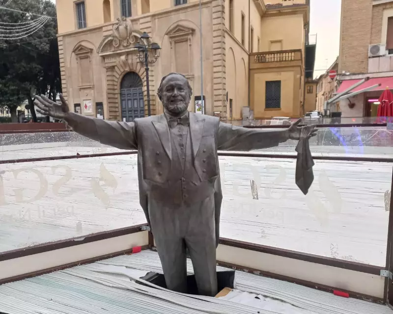 Mayor Apologises After Pavarotti Statue 'Trapped' in Christmas Ice Rink
