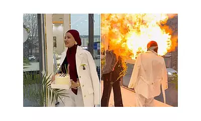 Shocking moment hydrogen balloons explode in birthday girl's face in Uzbekistan