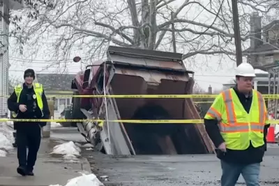 Dump Truck Swallowed by Second Sinkhole During Repair Work in New Jersey