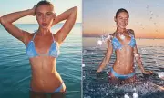 Iris Law Models Victoria's Secret Pink Swimwear in Blue Bikini Campaign