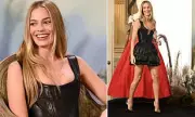 Margot Robbie Stuns in Leather Corset Dress for Wuthering Heights Press Tour