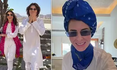 Elizabeth Hurley and Son Damian Celebrate Holi Festival in India with Trinny Woodall