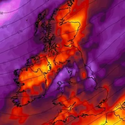 UK Braces for 70mph Gale-Force Winds as Weather Maps Turn Purple