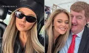 Emily Atack Stuns at Cheltenham Festival in Leather Beret and Jacket