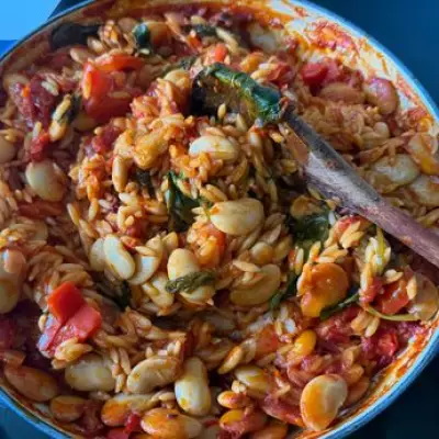 Harissa Orzo with Butter Beans: My Weekly One-Pot Dinner Obsession