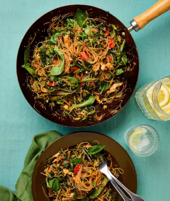 Meera Sodha's Vibrant Noodle Stir-Fry with Rose Beancurd and Greens