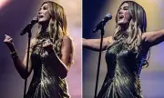 Delta Goodrem Stuns at Eurovision in Concert with Gold Gown Performance