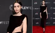 Lily Collins Stuns at PaleyFest in Burgundy Gown, Shows Recovered Engagement Ring
