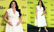 Pregnant Scarlett Moffatt Shows Baby Bump at ITV Showcase in White Dress