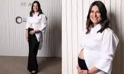 Sarah Abo Shows Baby Bump at Sydney Witchery White Shirt Campaign Launch