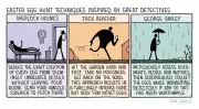 Tom Gauld's Cartoon: Easter Egg Hunt Techniques Inspired by Great Detectives