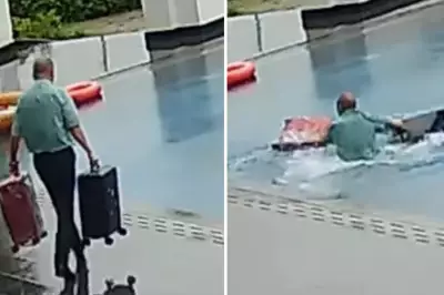 Hotel Porter Falls into Pool with Guests' Luggage in China