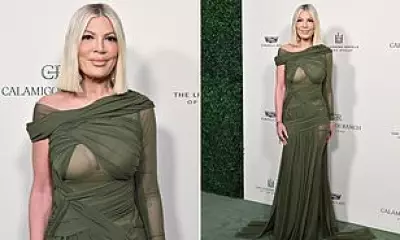 Tori Spelling Dares in Sheer Mesh Mummy Dress at Malibu Event