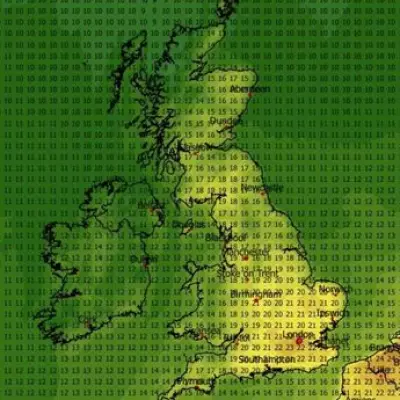 UK Weather Maps: 25C Heat Surge with 34 Counties at 20C or Above