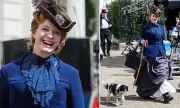 Christina Hendricks Smiles While Filming The Buccaneers in Glasgow