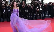 Demi Moore Stuns in Purple Mesh Gown at Cannes Film Festival Screening