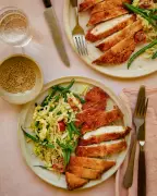 Quick Panko Chicken with Miso Green Bean Cabbage Salad Recipe