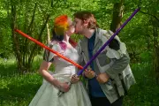 Star Wars Fans Wed on May the Fourth with Lightsabers and Droid