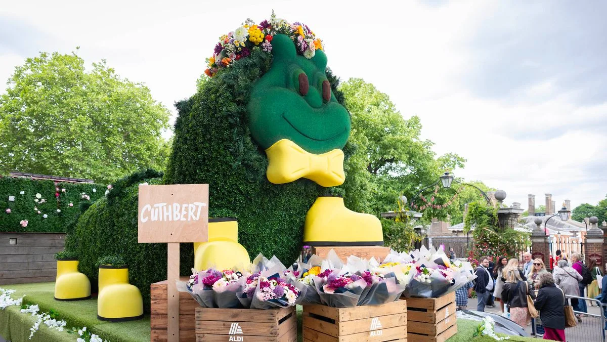 Aldi Unveils Giant Cuthbert Caterpillar Topiary At Chelsea