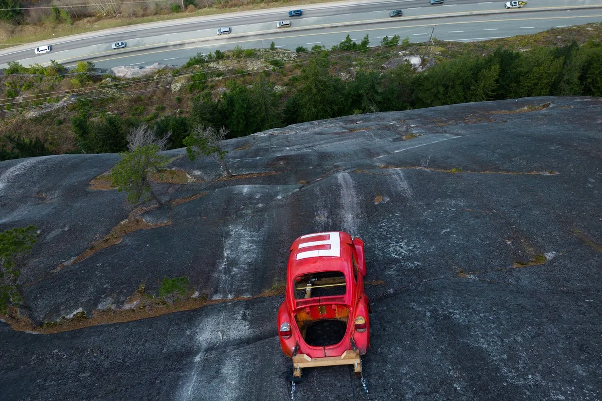 Beetle Shell Dangles Over BC Highway in Student Prank