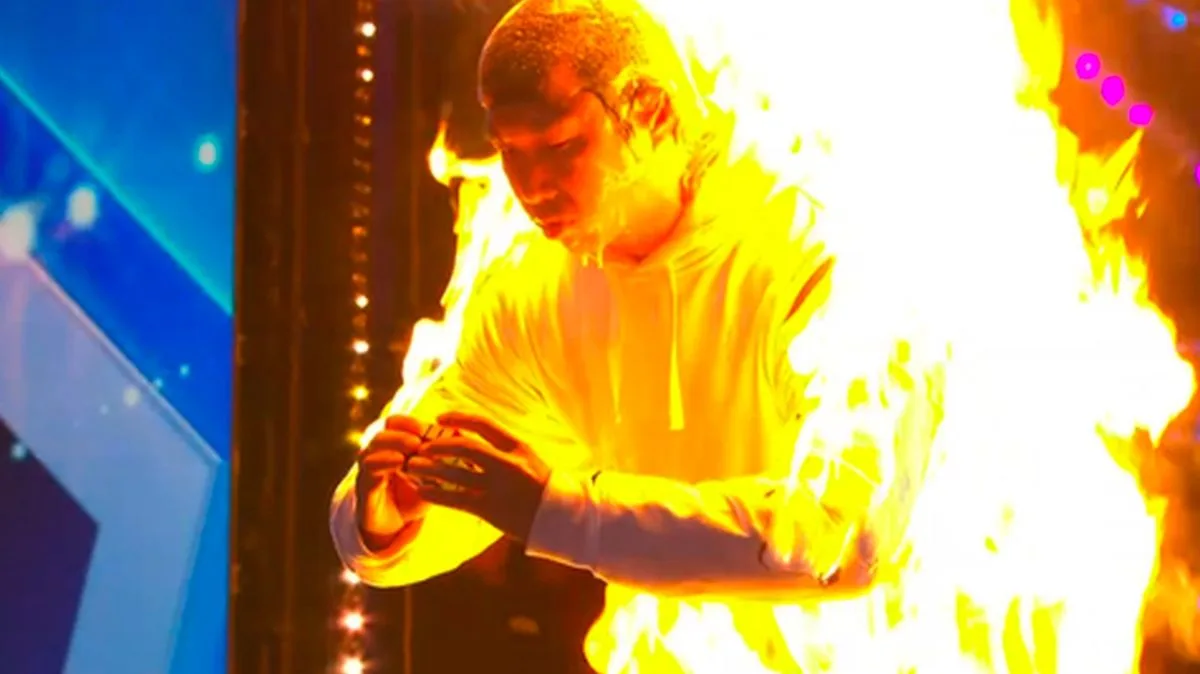 BGT viewers slam 'dangerous' stunt as man set on fire
