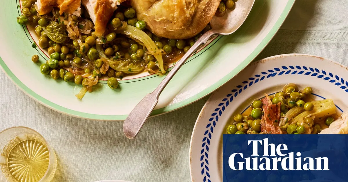 Cornish Roast Chicken With Braised Peas And Lettuce