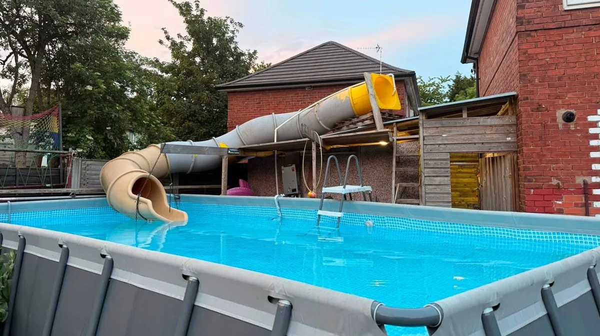 Dad's 12ft Pool and Waterslide in Garden Goes Viral
