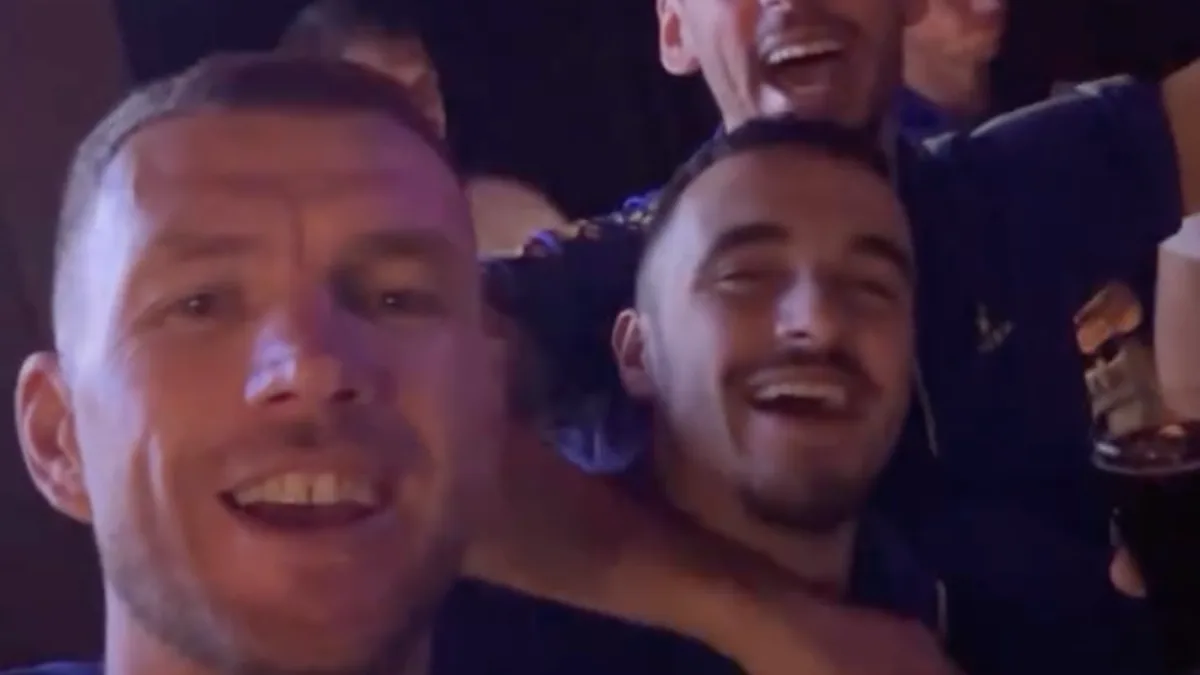Edin Dzeko Celebrates Bosnia World Cup Qualification with Arm in Sling