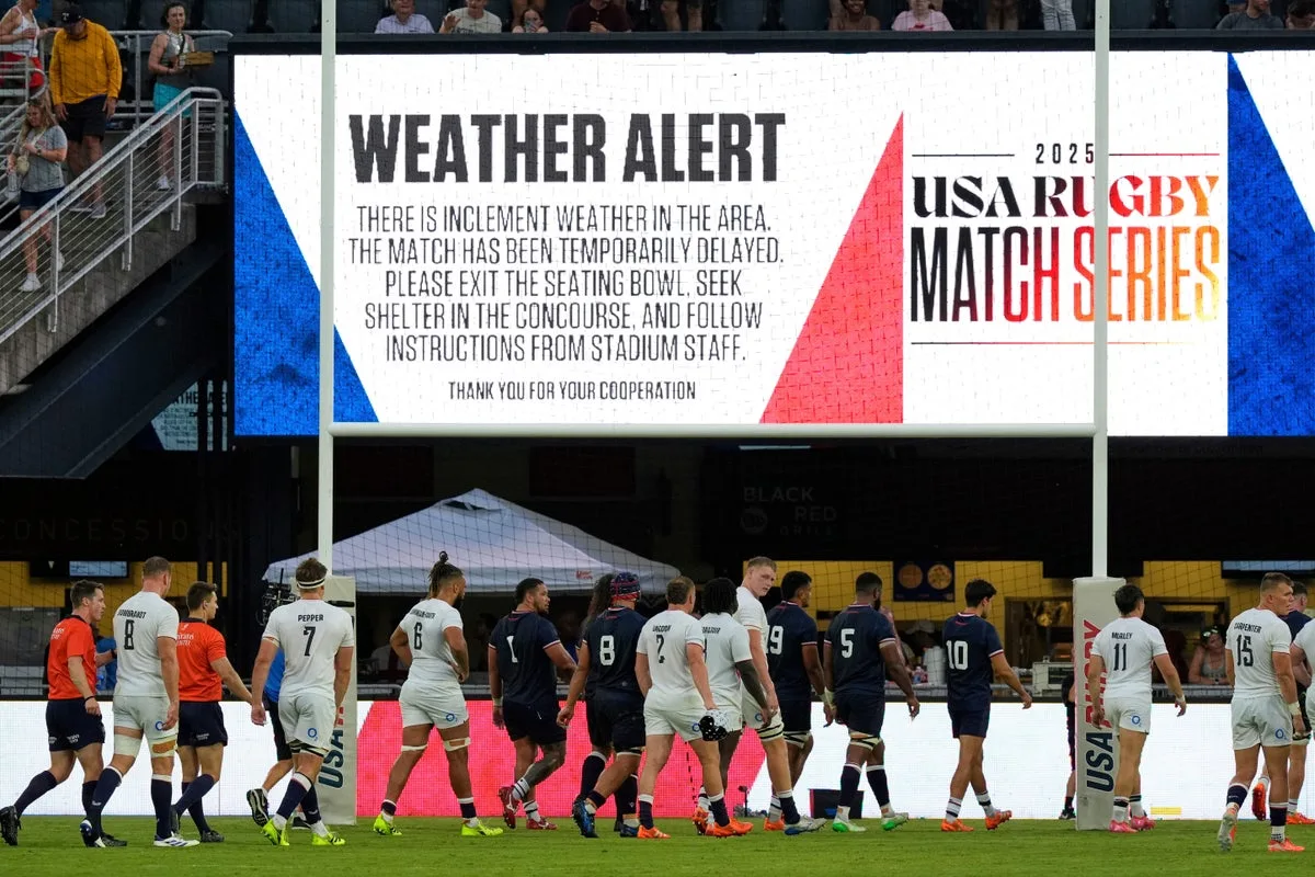England vs USA Rugby Match Halted Due to Lightning Fears in Washington DC